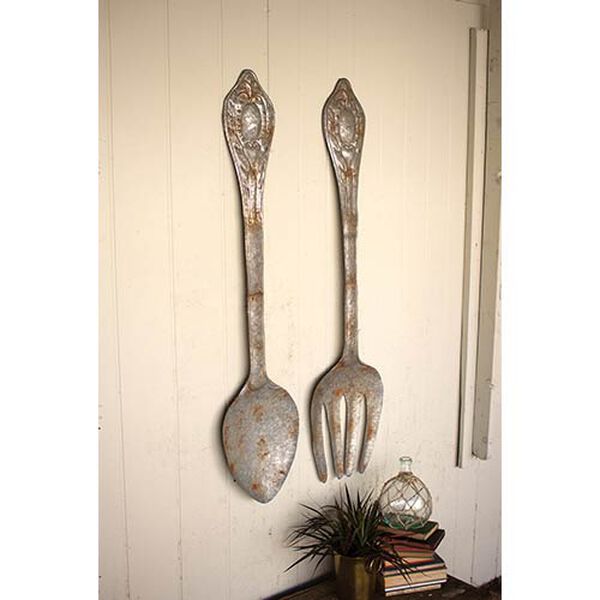 Rustic Large Metal Fork and Spoon Wall Decor, Set of 2, image 1