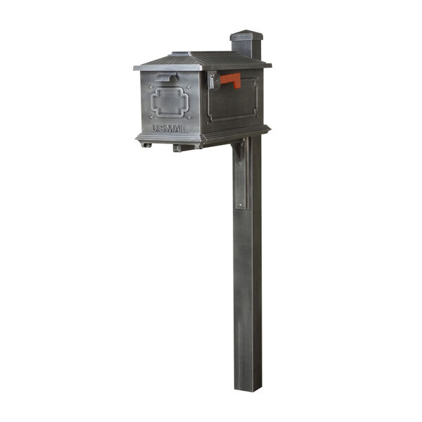Kingston Curbside Swedish Silver Mailbox and Wellington Direct Burial Mailbox Post Smooth Square, image 1