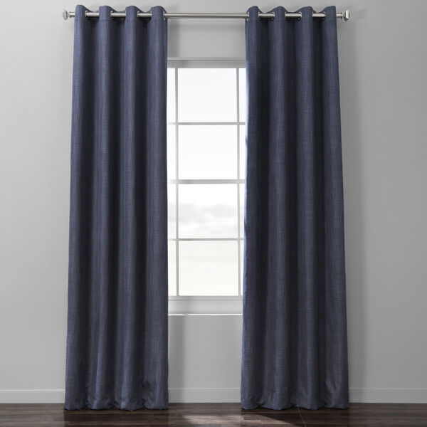 Pacific Blue Italian Textured Faux Linen Hotel Blackout Grommet Curtain Single Panel, image 1