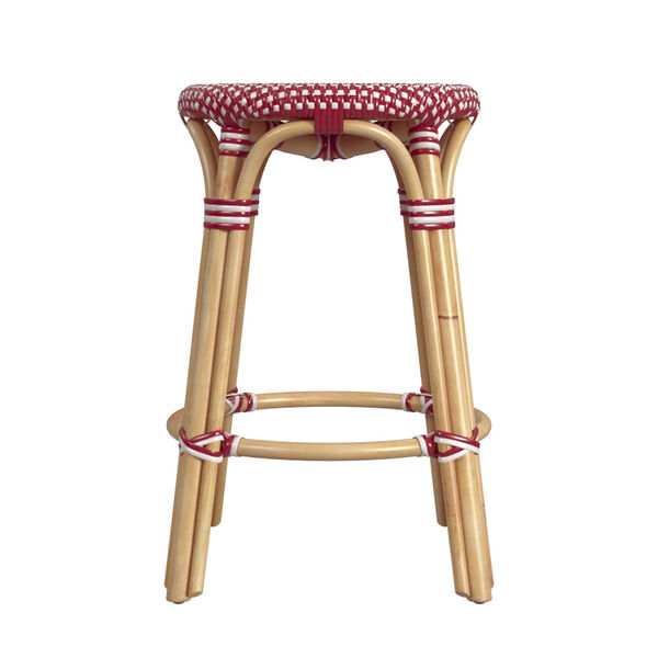 Tobias Red and White Dot on Natural Rattan Counter Stool, image 4