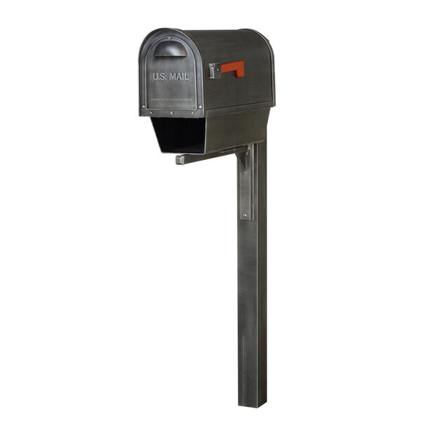 Classic Curbside Swedish Silver Mailbox with Newspaper Tube, Locking Insert and Wellington Mailbox Post, image 2