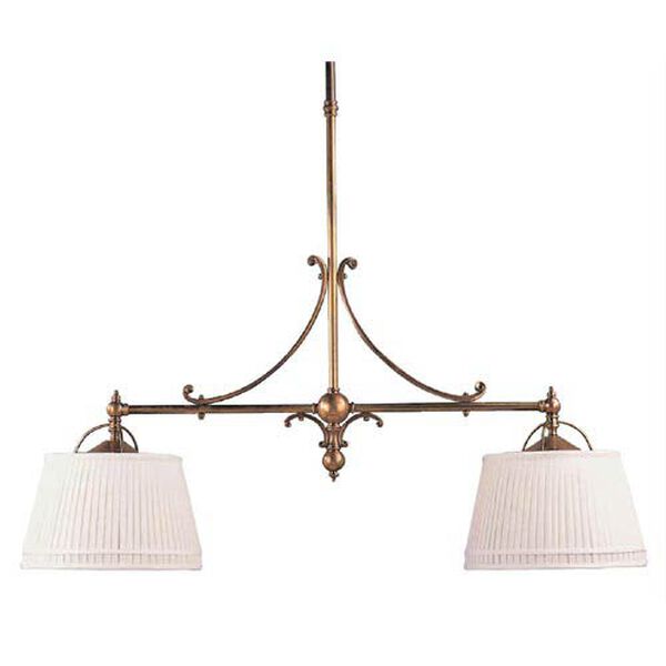 Sloane Double Shop Pendant in Antique-Burnished Brass with Linen Shades by Chapman and Myers, image 1
