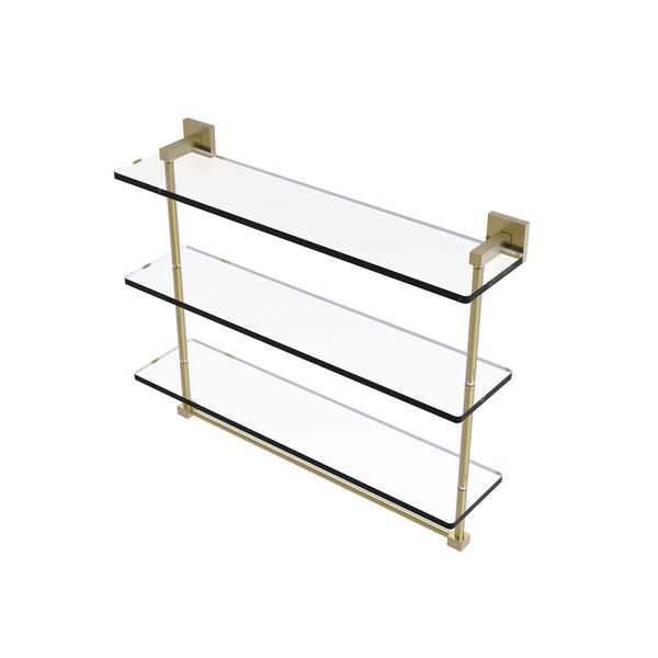 Montero Satin Brass 22-Inch Triple Tiered Glass Shelf with Integrated Towel Bar, image 1