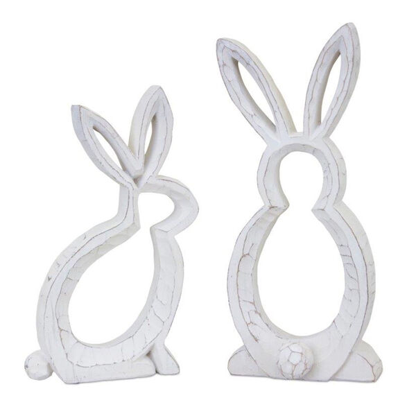 White Resin Bunny Outline Decorative Object, Set of Two, image 1