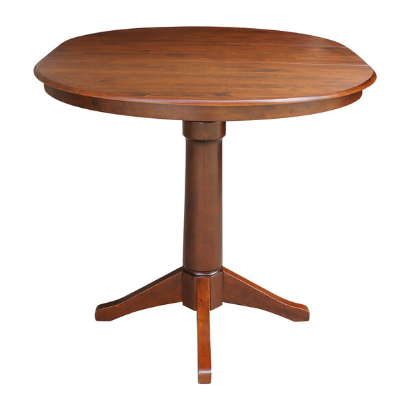 Espresso Round Pedestal Counter Height Table with 12-Inch Leaf, image 6