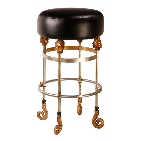 Armory Chrome and Gold 26-Inch Bar Stool with Black Seat, image 1