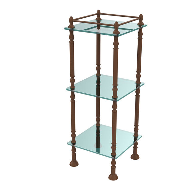 Three Tier Etagere with 14 Inch x 14 Inch Shelves, Antique Bronze, image 1