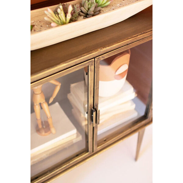Antique Brass Glass Two Door Cabinet, image 2