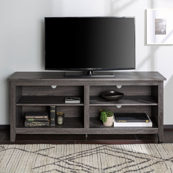 58-inch Charcoal Grey Wood TV Stand Console, image 1
