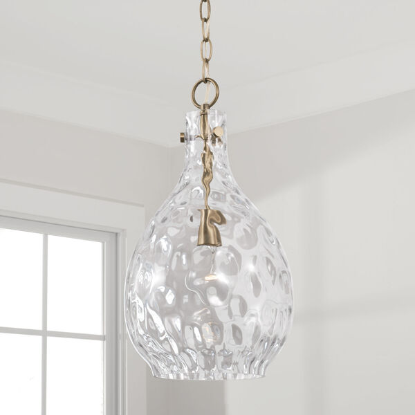Brentwood Aged Brass One-Light Pendant with Clear Water Glass, image 3