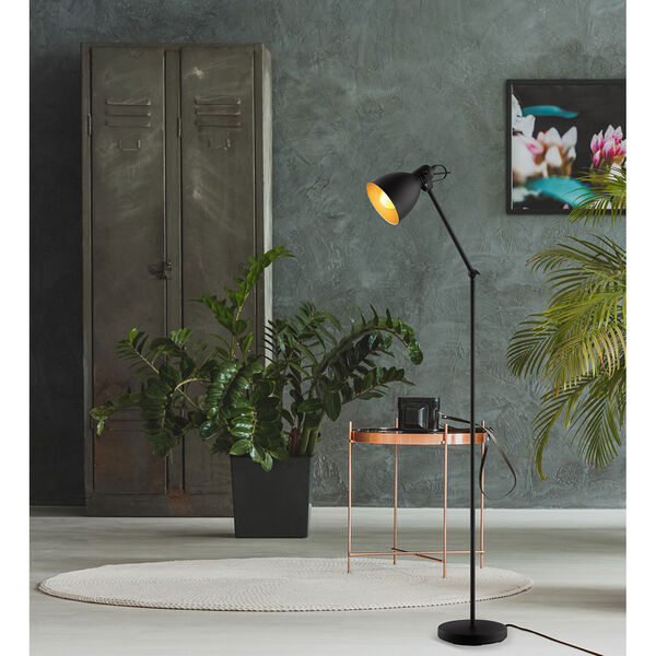 Priddy 2 Black One-Light Floor Lamp with Black Exterior and Gold Interior Metal Shade, image 3