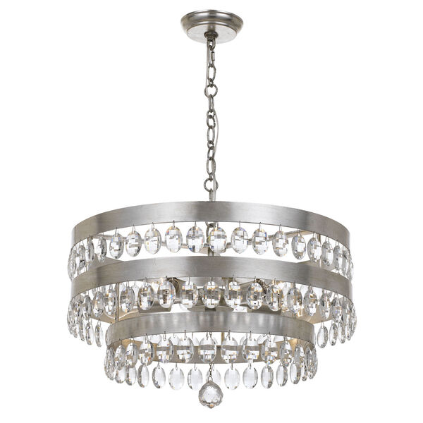 Perla Antique Silver Five Light Chandelier with Clear Elliptical Faceted Crystal, image 2