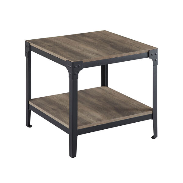 Angle Iron Rustic Wood End Table, Set of 2 - Grey Wash, image 8