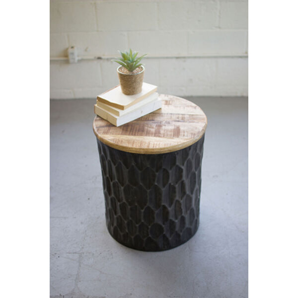 Grey 18-Inch Side Table with Mango Wood Top, image 1