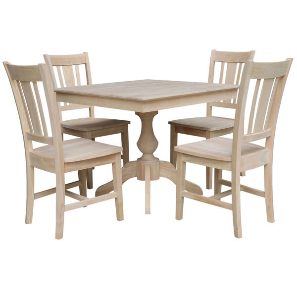 Wood 36-Inch Square Top Pedestal Table with Four Chair, Set of Five, image 1