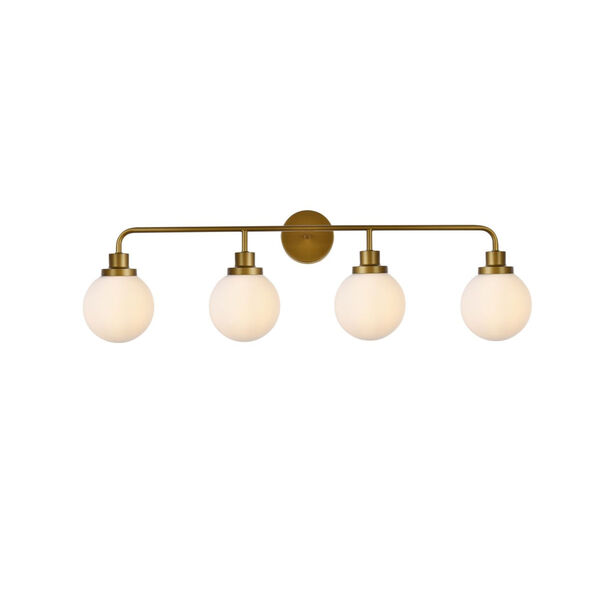 Hanson Brass and Frosted Shade Four-Light Bath Vanity, image 1