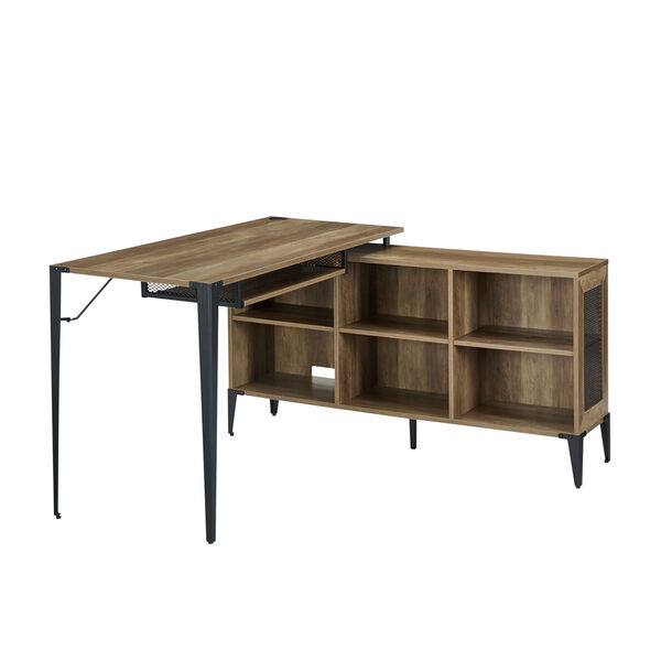 Barnwood and Black L Shaped Computer Desk with Storage, image 1
