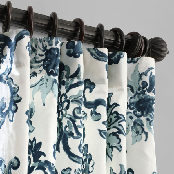 Indonesian Blue Printed Cotton Twill Single Panel Curtain 50 x 108, image 3