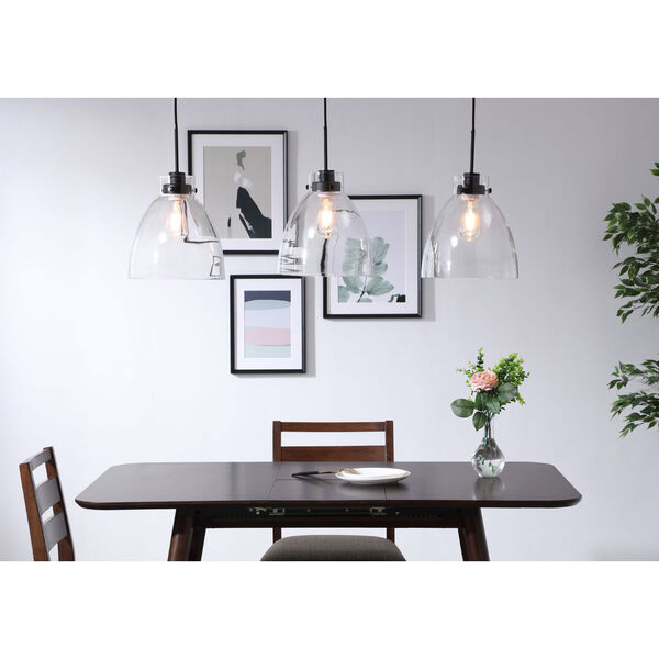Frey Black Three-Light Pendant with Clear Glass, image 2