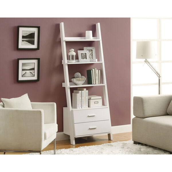Bookcase - 69H / White Ladder with 2 Storage Drawers, image 1