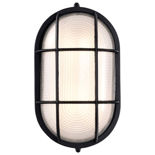 Black LED Oval Bulk Head Outdoor Wall Mount with White Glass, image 4