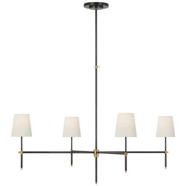 Bryant Bronze and Antique Brass Four-Light Extra Large Chandelier with Linen Shades by Thomas O'Brien, image 1