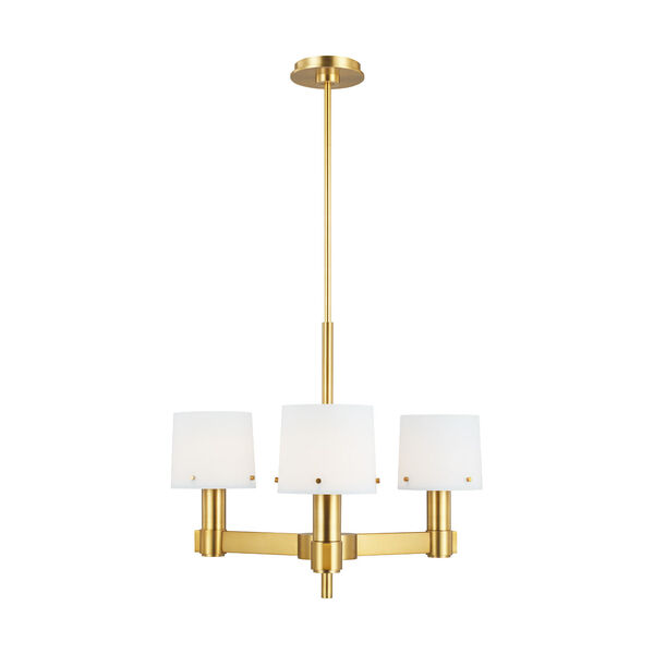 Palma Burnished Brass and White Three-Light Small Chandelier, image 1