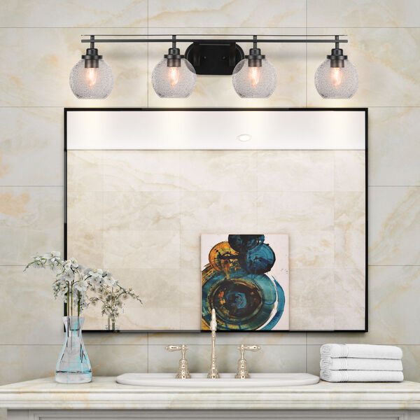 Odyssey Matte Black Four-Light Bath Vanity with Six-Inch Smoke Bubble Glass, image 2