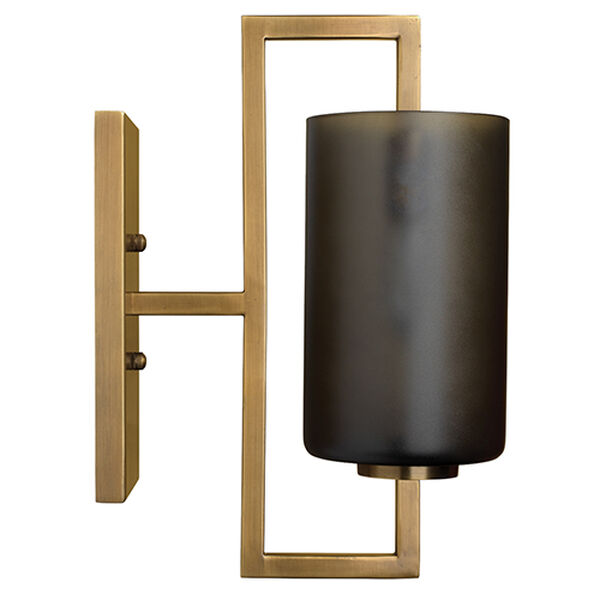 Antique Brass And Gray Frosted Glass One-Light Wall Sconce, image 2