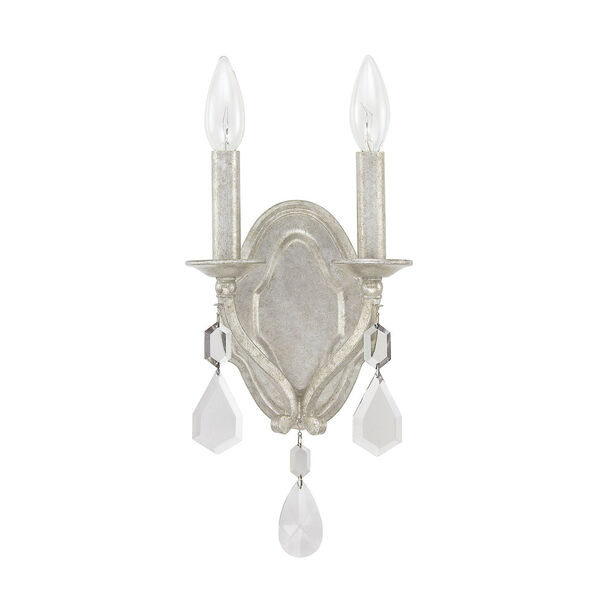Blakely Antique Silver Two-Light Sconce Clear Crystals, image 1