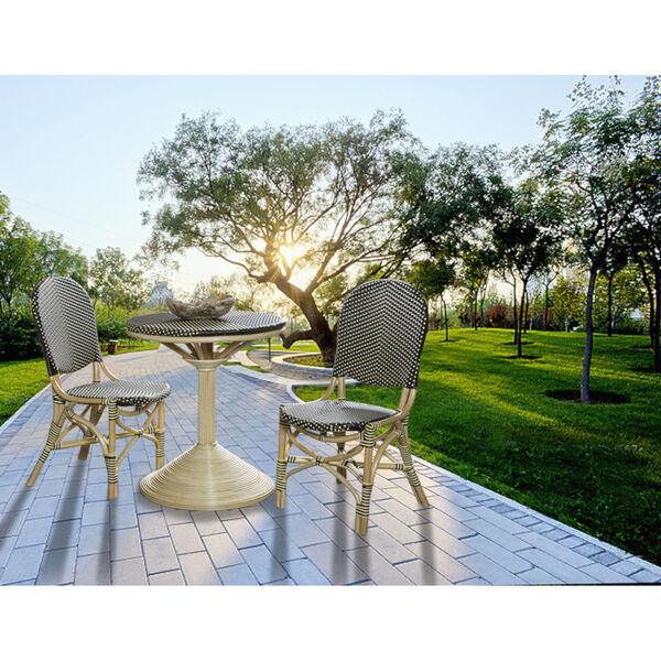 French Bistro Black and White Rattan Dining Table, image 3