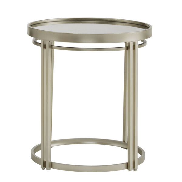 Samantha Champagne Silver Round Antique Mirror Top End Table, image 2