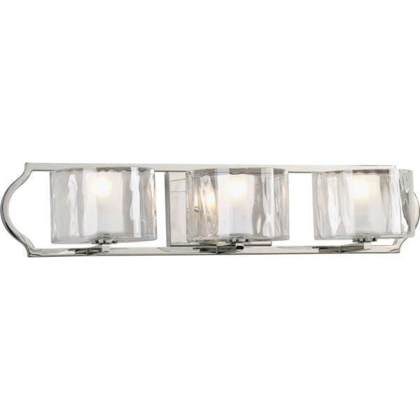 Caress Polished Nickel Three-Light Bath Fixture with Glass Diffuser, image 1