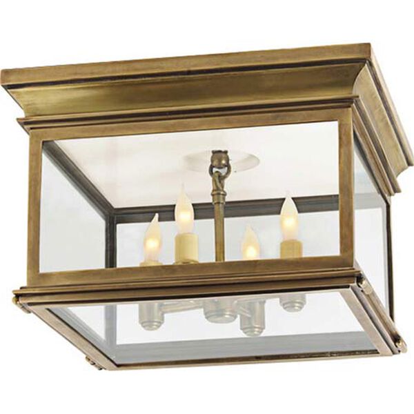 Club Large Square Flush Mount in Antique-Burnished Brass with Clear Glass by Chapman and Myers, image 1