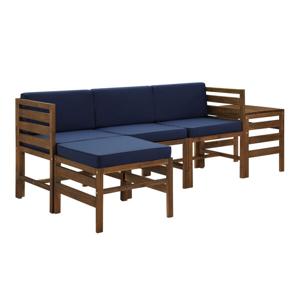 Sanibel Dark Brown and Navy Blue Furniture Set with Ottoman and Side Table, Five Piece, image 2