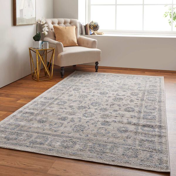 Camellia Casual Floral Botanical Ivory Blue Rectangular 4 Ft. 3 In. x 6 Ft. 3 In. Area Rug, image 4