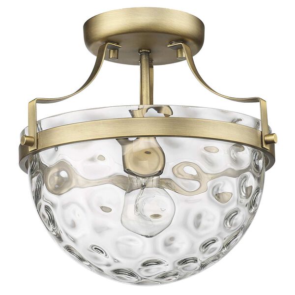 Quinn Antique Brass One-Light Semi-Flush Mount with Clear Wavey Glass, image 3
