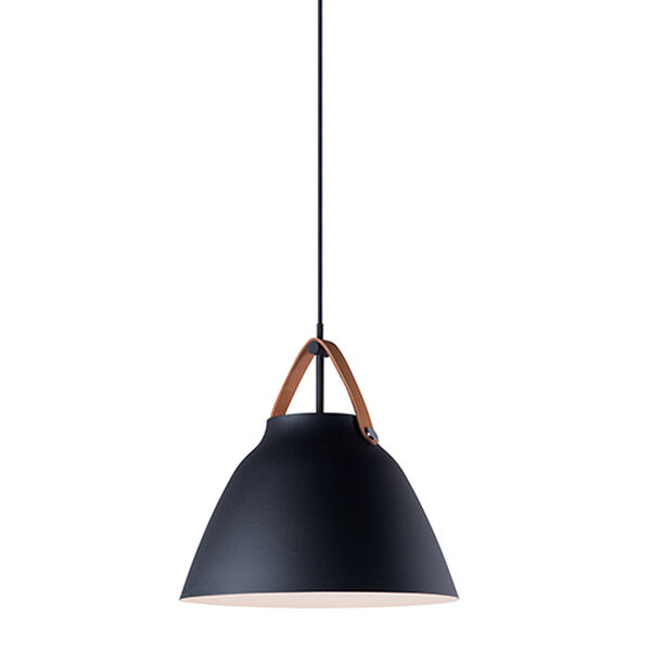 Nordic Tan Leather and Black One-Light 15-Inch Pendant, image 1