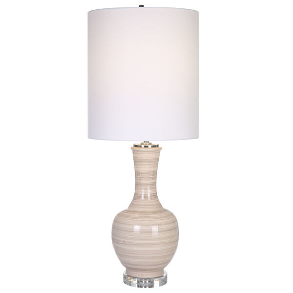 Chalice Taupe and Polished Nickel Table Lamp with White Shade, image 1