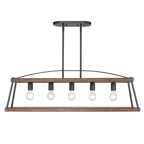 Teagan Natural Black 40-Inch Five-Light Linear Pendant with Rustic Oak Wood Accents, image 2