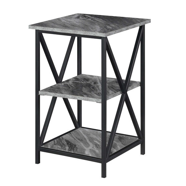 Tucson Gray Faux Marble Black End Table with Shelves, image 1