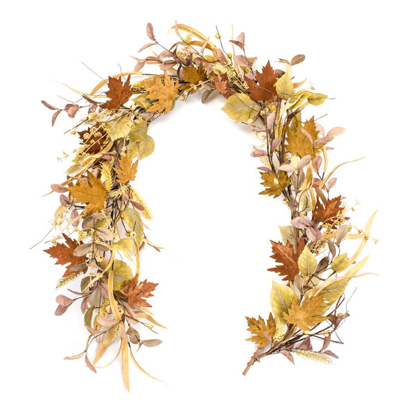 Brown Fall Leaf and Mini Pumpkin Garland, Set of Two, image 1