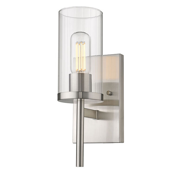 Winslett Pewter Five-Inch One-Light Wall Sconce with Ribbed Clear Glass Shade, image 1