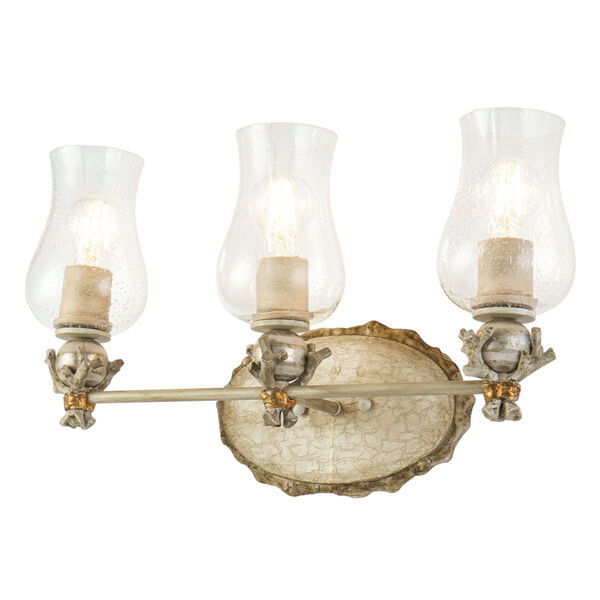 Trellis Hand-Painted with Putty Patina and Silver Leaf Orb Three-Light Flush Mount, image 2