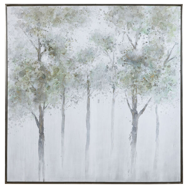 Calm Forest Green, Yellow, Gray, and White Landscape Art, image 1
