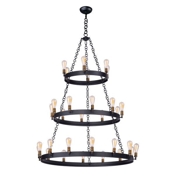 Black and Natural Aged Brass 30-Light Chandelier Bulbs Included, image 1