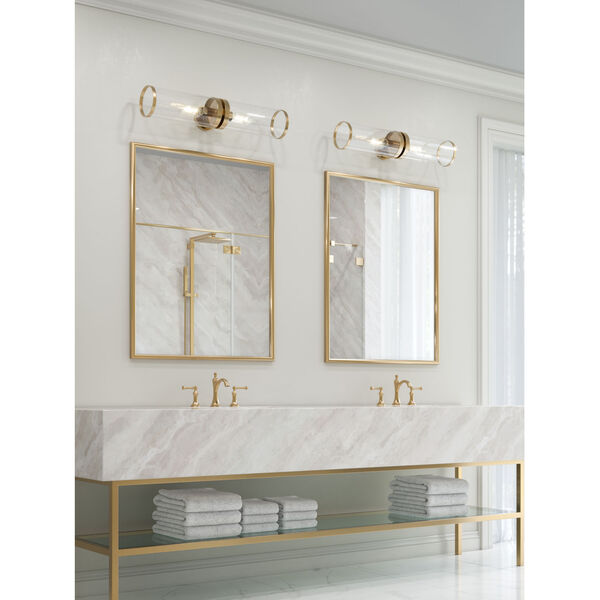 Revolve II Natural Brass Two-Light Bath Vanity with Clear Glass, image 2