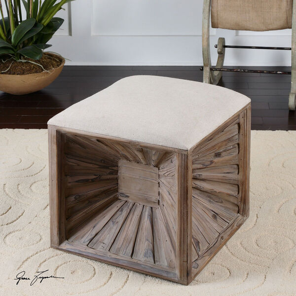 Jia Burst and Natural Wooden Ottoman, image 2