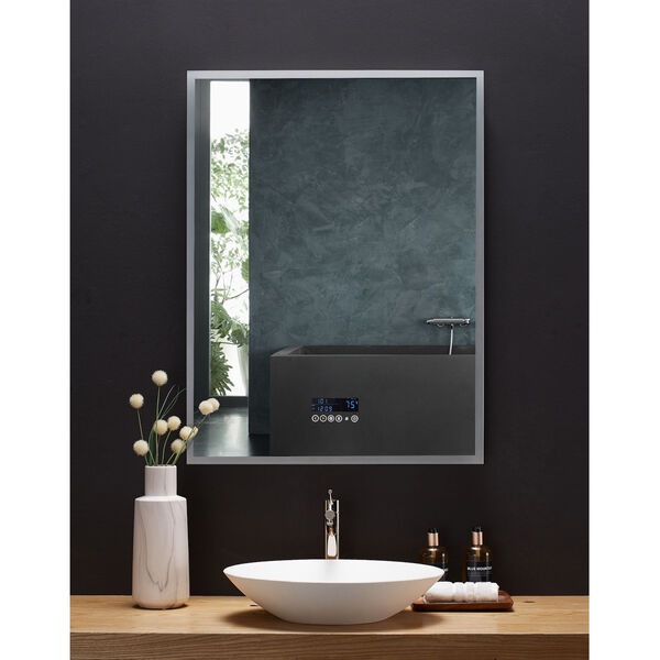 Immersion White 30 x 40 Inch LED Frameless Mirror with Bluetooth Defogger and Digital Display, image 3