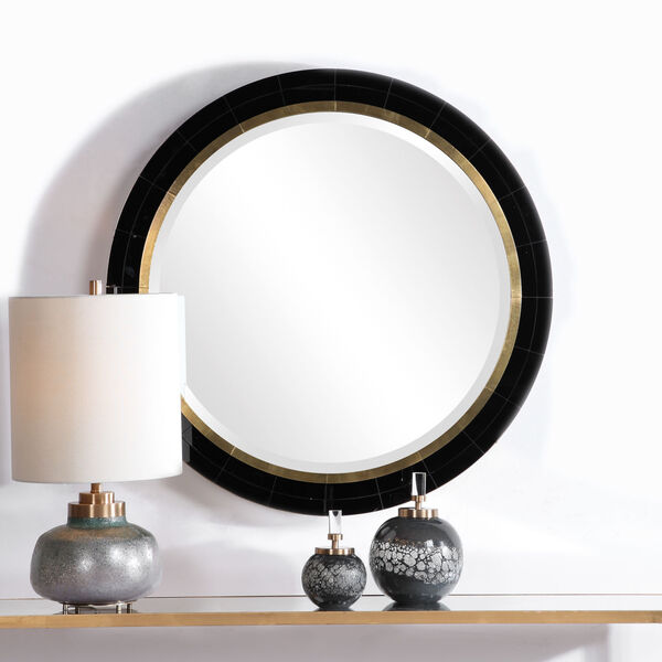 Nayla Black Tiled Round Mirror, image 5